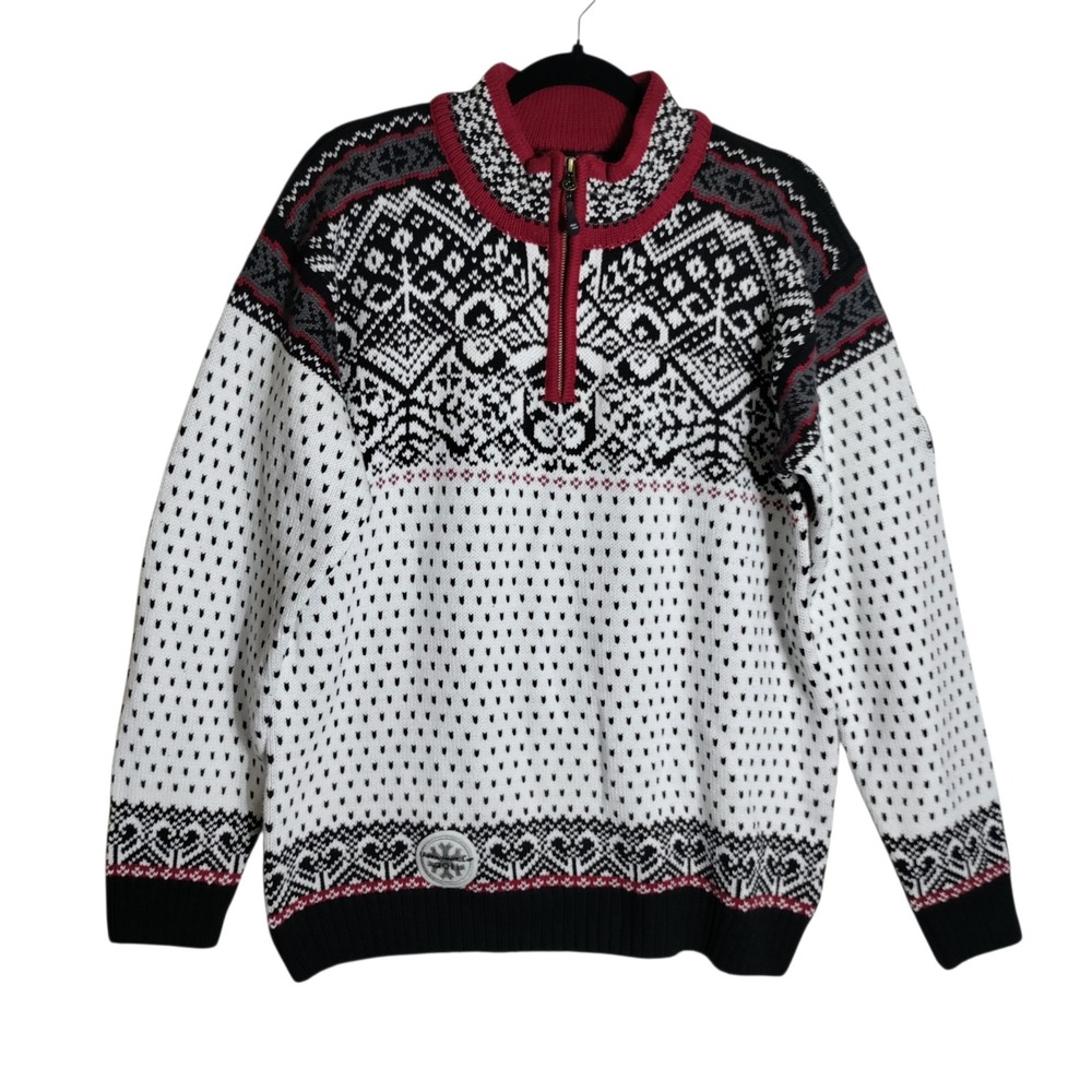 Icewear Nordic Fair Isle Quarter Zip Sweater Mens XL White Black Red Pullover